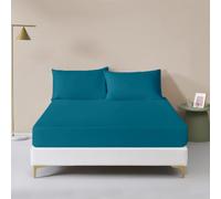 Rohi® Polycotton Rich Plain Dye 16" Extra Deep Pocket Fitted Sheet Set - Soft & Durable Single Sheet Fitted with Two Matching Pillowcases (Single Fitted Sheet and Pillowcase Set, Teal)