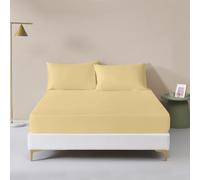 Rohi® Polycotton Rich Plain Dye 16" Extra Deep Pocket Fitted Sheet Set - Soft & Durable Super King Fitted Sheet with Two Matching Pillowcases (Super King Fitted Sheet and Pillowcase Set, Latte)