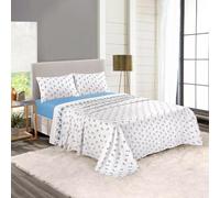 Rohi Rosebud Floral Flannelette Brushed Cotton King Size Bed Sheet Set | 1x Flat Sheet | 1x Fitted Sheet and 2x Pillow Covers (King, Blue)