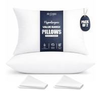 Rohi Value Range Bed Pillow Inserts 2 Pack with White Microfibre Pillowcases | Neck Support Hypoallergenic Pillow | Breathable Medium Firm Pillows for Back, Front & Side Sleepers | UK Made 45 × 66 cm