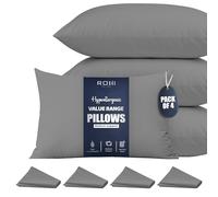 Rohi Value Range Bed Pillow Inserts 4 Pack with Grey Microfibre Pillowcases | Neck Support Hypoallergenic Pillow | Breathable Medium Firm Pillows for Back, Front & Side Sleepers | UK Made 45 × 66 cm