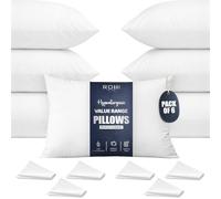Rohi Value Range Bed Pillow Inserts 6 Pack with White Microfibre Pillowcases | Neck Support Hypoallergenic Pillow | Breathable Medium Firm Pillows for Back, Front & Side Sleepers | UK Made 45 × 66 cm