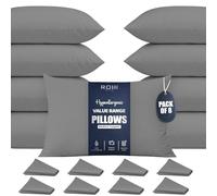 Rohi Value Range Bed Pillow Inserts 8 Pack with Grey Microfibre Pillowcases | Neck Support Hypoallergenic Pillow | Breathable Medium Firm Pillows for Back, Front & Side Sleepers | UK Made 45 × 66 cm