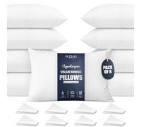 Rohi Value Range Bed Pillow Inserts 8 Pack with White Microfibre Pillowcases | Neck Support Hypoallergenic Pillow | Breathable Medium Firm Pillows for Back, Front & Side Sleepers | UK Made 45 × 66 cm