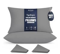 Rohi Value Range Pillows 2 Pack with Grey Microfibre Pillowcases | Neck Support Hypoallergenic Pillow | Breathable Medium Firm Pillows for Back, Front & Side Sleepers | UK Made 45 × 66 cm