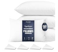 Rohi Value Range Pillows 4 Pack with White Microfibre Pillowcases | Neck Support Hypoallergenic Pillow | Breathable Medium Firm Pillows for Back, Front & Side Sleepers | UK Made 45 × 66 cm