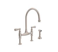 Rohl U.4719L-STN-2 Perrin Rowe Deck Mount Bridge Kitchen Faucet Sidespray with High C Spout and Metal Alsace Levers, Satin Nickel