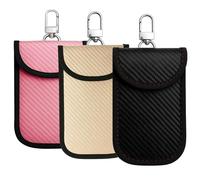 ROHMERIQUE 3 Pack Faraday Pouch RFID Blocking Bag Anti-Theft Signal Shield Case Key Fob Protector for Security (Pink, Gold & Black)