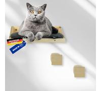 Rohrschneider Climbing Wall Solid Natural Cat Wall Elements with Cat Bed Wall and 2 x Cat Stairs with Sisal Washable Cushion Maximum Load 30 kg (Cord Cushion Dark Grey)
