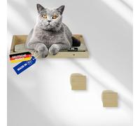 Rohrschneider Climbing Wall Solid Natural Cat Wall Elements with Cat Bed Wall and 2 x Cat Stairs with Sisal Washable Cushion Maximum Load 30 kg (Cord Cushion Deluxe Beige)