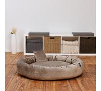 Rohrschneider Cuddly Island Velvet Pet Bed, Velvet, Round Lying Surface, Removable Cushion, Removable, Non-Slip, with Decorative Cushion (Taupe, L)