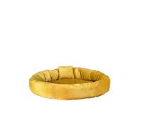 Rohrschneider Cuddly Island Velvet Pet Bed, Velvet, Round Lying Surface, Removable Cushion, Removable, Non-Slip, with Decorative Cushion (Mustard, S)