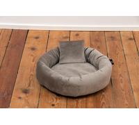 Rohrschneider Cuddly Island Velvet Pet Bed, Velvet, Round Lying Surface, Removable Cushion, Removable, Non-Slip, with Decorative Cushion (Taupe, S)