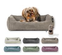 Rohrschneider® Washable Dog Bed for Small and Medium Dogs with Cord Cushion Approx. 55 x 42 cm Including Dog Bag (Taupe 55 cm, Cord Fabric Wide)