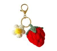 Rohxyzo Handmade Crochet Strawberry Keychain, Kawaii Cute Knitted Bag Charm with Flower, Adorable Gift for Women & Girls (Red)