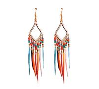 ROINBUILT Women Bohemian Earrings Feather Tassel Ethnic Retro Boho Dangle Earring Colorful Beads Women Teen Girls Jewelry for Birthday Party Gifts (a pair) (i)