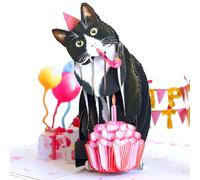 ROINUS Craft Cat Birthday Card - Tuxedo Cat Pop Up Birthday Cards for Men & Cat Birthday Cards for Women - Handmade Greeting Card, Unique Design for Cat Lovers