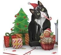 ROINUS Craft Funny Cat Christmas Cards - Black Cat Christmas Card for Cat Lovers - Meowy Christmas Card, Winter Birthday 3D Pop Up Card, Pop Up Xmas Card with Envelope