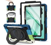 ROISKIN Case for Honor Pad X8a 11 Inch 2024 with HD Screen Protector & Shoulder Strap & Pencil Holder,Heavy Duty Shockproof Military Honor Pad X8a Case,Rotating Stand Case for Kids,Black-Blue
