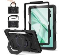 ROISKIN Case for Honor Pad X8a/X8b 11 Inch 2024/2026 with HD Screen Protector & Shoulder Strap & Pencil Holder,Heavy Duty Shockproof Military Honor Pad X8a Case,Rotating Stand Case for Kids,Black