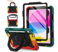 ROISKIN Case for iPad 11th/10th Generation 2025/2022 A16 (11/10.9 Inch) with HD Screen Protector, Shoulder Strap,Heavy Duty Shockproof for iPad 11 Case Kids,Pencil Holder/Rotating Stand,Black-Red