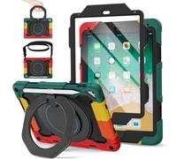 ROISKIN Case for iPad 6th/5th Generation 9.7 Inch 2017/2018 with Screen Protector: Heavy Duty Rugged Cover for iPad Air 2/ Pro 9.7 Kids Case Pencil Holder, Rotating Stand, Shoulder Strap, Black-Red