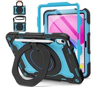 ROISKIN Case for iPad A19 12th/A16 11th/10th Generation 2026/2025/2022 11/10.9 Inch with HD Screen Protector,Rotating Stand,Shoulder Strap, Heavy Duty Shockproof for iPad A16 Case Kids, Ligth Blue