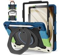 ROISKIN Case for Samsung Galaxy Tab A9 Plus 11 Inch 2023 with Screen Protector: Heavy Duty Shockproof Kid Case for Galaxy Tab A9+ SM-X210/X215/X216,Rotating Stand,Shoulder Strap,Pen Holder,Black-Blue