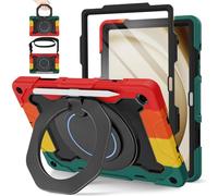 ROISKIN Case for Samsung Galaxy Tab A9 Plus 11 Inch 2023 with Screen Protector: Heavy Duty Shockproof Kid Case for Galaxy Tab A9+ SM-X210/X215/X216,Rotating Stand,Shoulder Strap,Pen Holder,Black-Red
