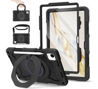 ROISKIN For Honor Pad X9a Case 11.5 inch 2025: Heavy Duty Shockproof Case with Screen Protector & Rotating Stand & Shoulder Strap & Pencil Holder for Honor X9a Tablet,Black