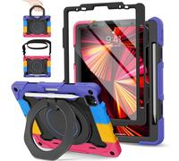 ROISKIN for iPad Pro 11 Kids Case (2022-4th / 2021-3rd),iPad Air 5th/4th Generation Case 10.9 Inch 2022/2020 with Screen Protector&Pencil Holder&Stand&,Heavy Duty Shockproof Cover,Black-Pink