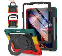 ROISKIN for iPad Pro 12.9 Case 6th/5th/4th/3rd Generation (2022/2021/2020/2018),Protective Cover for 12.9 inch iPad with Screen Protector & Pencil Holder & Rotating Stand & Shoulder Strap,Black-Red
