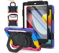 ROISKIN Kids Case for iPad 9th 8th 7th Generation 10.2 Inch 2021/2020/2019 | Heavy Duty Shockproof Cover with Screen Protector & Rotating Stand & Shoulder Strap & Pencil Holder, Black-Pink