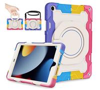 ROISKIN Kids Case for iPad 9th 8th 7th Generation 10.2 Inch (2021/2020/2019),Heavy Duty Shockproof Cover with Screen Protector & Rotating Stand & Shoulder Strap & Pencil Holder,Pink