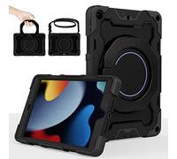 ROISKIN Kids Case for iPad 9th 8th 7th Generation 10.2 Inch (2021/2020/2019),Heavy Duty Shockproof Cover with Screen Protector & Rotating Stand & Shoulder Strap & Pencil Holder,Black