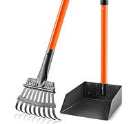 ROIUBPO Pooper Scooper, Long Handle Dog Pooper Scooper for Medium Small Dogs Heavy Duty, Pet Supplies Stainless Metal Tray and Rake Set, Use on Grass, Dirt or Gravel