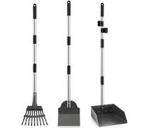 ROIUBPO Pooper Scooper, Long Handle Dog Pooper Scooper, Heavy Duty Stainless Steel Rake, Tray & Spade Set for Pet Waste Removal, Use on Grass, Dirt or Gravel