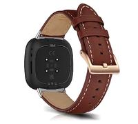 RoiYeel Leather Band Compatible with Fitbit Versa 4 / Versa3 / Sense 2 / Sense for Women Men, Adjustable Strap Soft Replacement Wristband for Fitbit Versa 4 / Sense 2-Brown