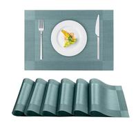 RoiYeel Placemats Set of 6, Washable PVC Place Mats, 30x45cm, Non-Slip, Heat Resistant, Stain Resistant, Durable, Easy to Clean, Table Mats for Kitchen Dining Table Restaurant - Lake Blue