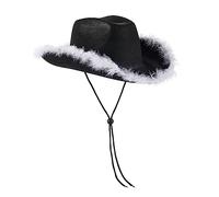 Roiysan Cowboy Hat for Women Halloween Costume Cosplay Fancy Dress Party Supplies Pink Feather Fluffy Felt Preppy Cowgirl Hat (B Black White, One Size)
