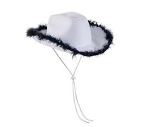 Roiysan Cowboy Hat for Women Halloween Costume Cosplay Fancy Dress Party Supplies Pink Feather Fluffy Felt Preppy Cowgirl Hat B White Black, One Size