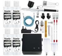 Roizefar Airbrush Kit with Compressor, 55 PSI Non-Clogging Air Brush Painting Set with 4x100ml Cleaner, 0.2/0.3/0.5mm Nozzles & Cleaning Brush, Ideal for Painting, Modeling, Nail Art, Makeup