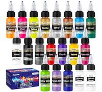 Roizefar Airbrush Paint, Air Brush Paint Kit 18 Acrylic Paints + 2 Airbrush Thinner, Airbrush Set for DIY Projects, Beginners, Water-Based Paint, Opaque & Neon Colours 20ml/Bottle