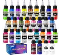 Roizefar Airbrush Paint Kit, 28 Colors with 2 Thinners, Neon and Metallic Colors, Ready to Spray Acrylic Air Brush Paints, Water-Based Airbrush Painting Set for Artists Beginners