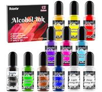 Roizefar Alcohol Ink - 12 Vivid Colours, High Concentration Alcohol Inks Set, Fast Drying Effect, Alcohols Ink for Epoxy Resin, Art Painting, Glass, 10ml Each