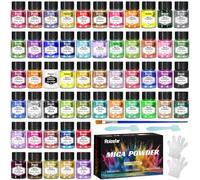 Roizefar Epoxy Resin Colour Mica Powder, 54 Colours x 5 g Pearlescent Epoxy Resin Pigment Metallic Powder for Soap Paint, Jewellery Making, Nail Polish, Epoxy Resin, Candle Making, Bath Bombs, Slime