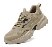 Rojeam Steel Toe Work Shoes for Women Men Slip Resistant Safety Shoes Puncture Proof Indestructible Sneakers Khaki 3.5 UK