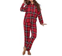 Rojeam Women Scottish Style Pajamas Cotton 2 Piece Pyjama Set Long Sleeve Loungewear Top & Bottom Nightwear