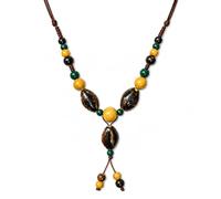 ROJEMXVE Bead Boho Necklace for Men Women, Tiger Stripe Olive Adjustable Minimalist All-Ceramic Tribal Necklace, Natural Stone Look Vintage Hippie Statement Jewelry Gift