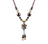 ROJEMXVE Boho Beaded Necklace for Women Man Five Point Star Adjustable Handmade Kiln-Glazed Ceramic Tribal Pendant Retro Neutral Hippie Statement Necklace for Men Women Daily Casual Wear Jewelry Gift